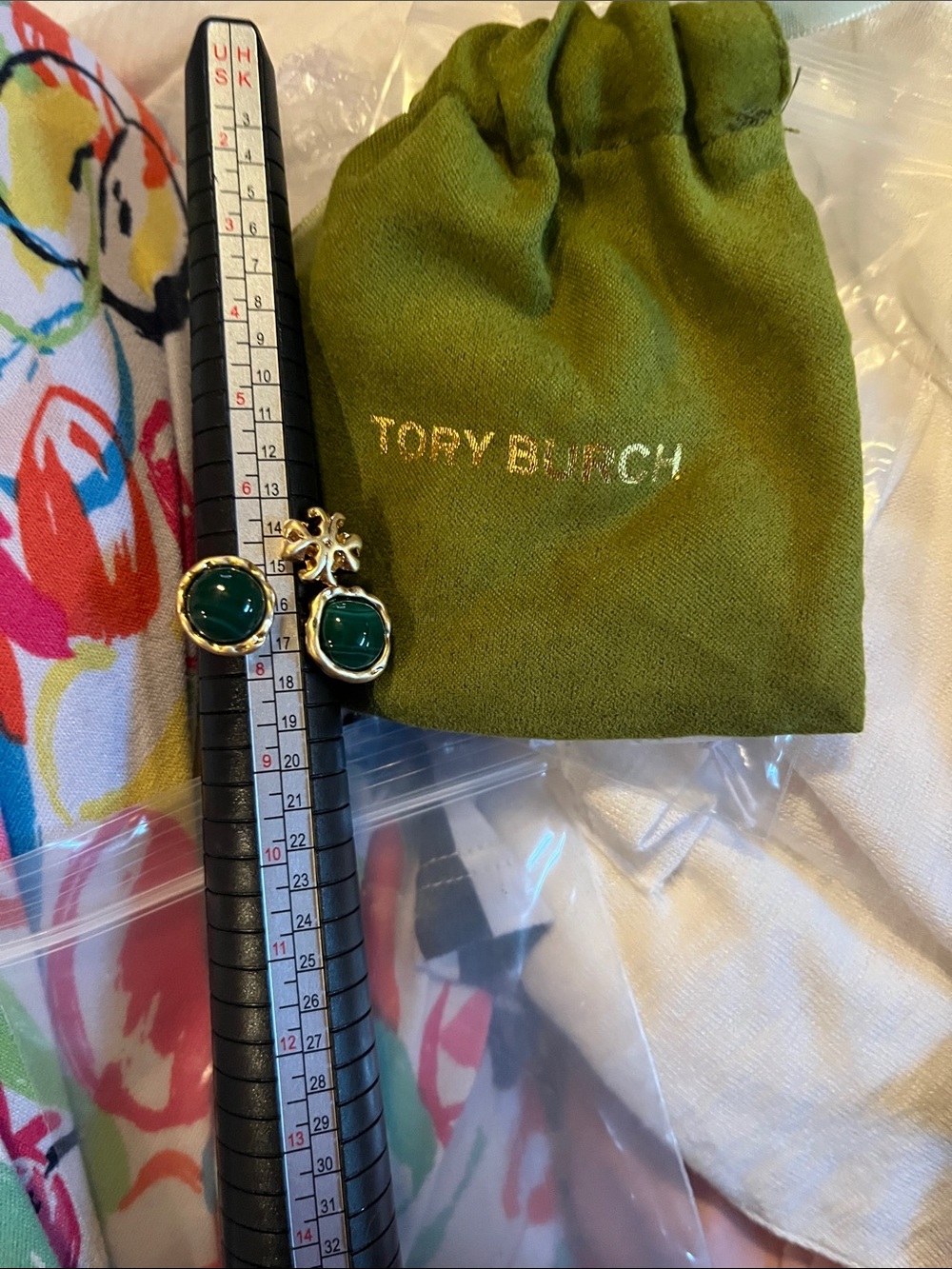 Tory Burch Gold-Tone ring with Emerald Green Stones